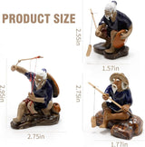 3 PCS Fisherman Statue Fishing Ornament Bonsai Accessory Tree Pot Chinese Clay Man Ceramic Garden Decoration Fish Tank Bonsai Garden Decoration