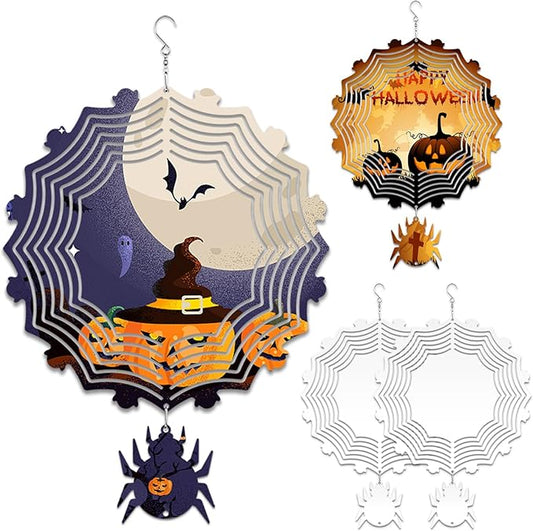4Pack 8 inch Sublimation Wind Spinner Blanks 3D Aluminum Metal Wind Sculpture Kinetic Spinners for Yard and Garden Indoor Art Ornaments Hanging Decoration (Halloween Spider)