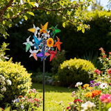 Wind Spinners Outdoor, Double-Sided Hummingbird Garden Windmill for Yard with 12 Colorful Bird Blades, Gemstone Decor Lawn Spinner, Unique Wind Spinners Art for Patio