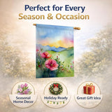 Caroline's Treasures North Dakota Wild Prairie Roses in Watercolor House Flag Large Porch Sleeve Pole Decorative Outside Yard Banner Artwork Wall Hanging, Polyester, House Size, Multicolor