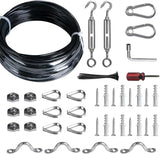 Brightown String Lights Hanging Kit for Outdoor, Includes 100Ft Stainless Steel(304) Suspension Rope Cable in Black Vinyl-Coated, Turnbuckle, Thimble, Hooks. Heavy Duty and Easy to Install