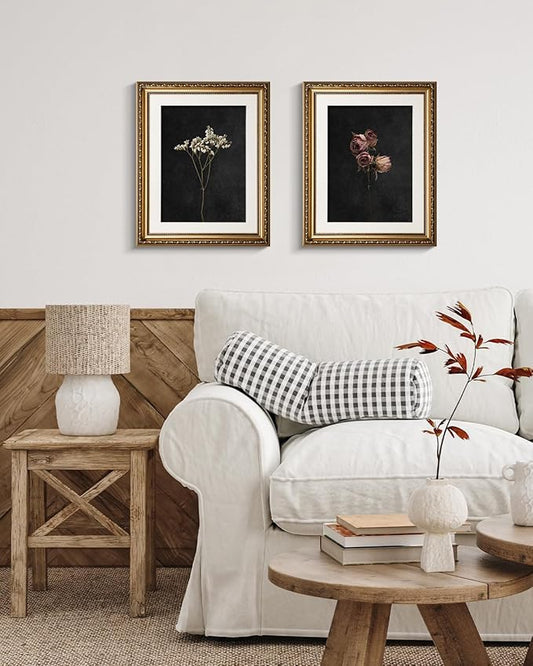 ARPEOTCY Vintage Gold Framed Wall Art, Retro Dark Dried Rose Paintings, Floral Canvas Prints Artwork with Antique Frame, Victorian Wall Picture Decor for Room Gallery Living Room 13x16 inch