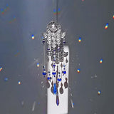 Crystal Prism Suncatcher Ornament for Christmas Tree with Hamsa Fatima Hand Protection Charm Turkish Greek Blue Evil Eye Sapphire Crystals Beads for Window Hanging Decoration