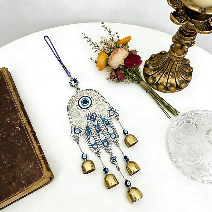 Evil Eye Metal Wind Chimes with Bell, Handing Wind Chime for Home Decoration Accessories, Blue Lucky Evil Eye Wall Decor Pendant for Indoor