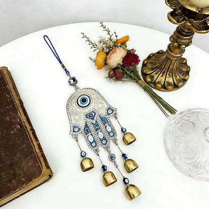 Evil Eye Metal Wind Chimes with Bell, Handing Wind Chime for Home Decoration Accessories, Blue Lucky Evil Eye Wall Decor Pendant for Indoor