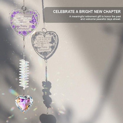 Crystal Suncatcher Retirement Gift for Women, Happy Retirement Gifts for Teacher Nurse Coworker Boss, Purple Glass Keepsake for Retired Friend