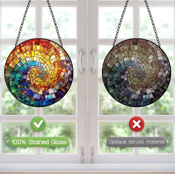 Rainbow Suncatcher Stained Glass Window Hanging - 8 Inch Colorful Sun Catchers Rainbow Maker Suncatchers for Windows - Handmade Sun Catcher Glass Panel Window Decor - Birthday Gifts for Women Mom