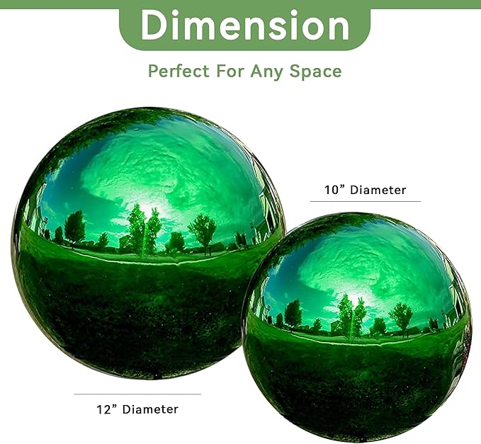 Lily's Home 12 Inch Stainless Steel Gazing Globe Mirror Ball, Colorful and Shiny Addition to Any Garden or Home, Ideal As a Housewarming Gift, Sparking Green