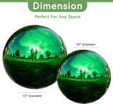Lily's Home 12 Inch Stainless Steel Gazing Globe Mirror Ball, Colorful and Shiny Addition to Any Garden or Home, Ideal As a Housewarming Gift, Sparking Green