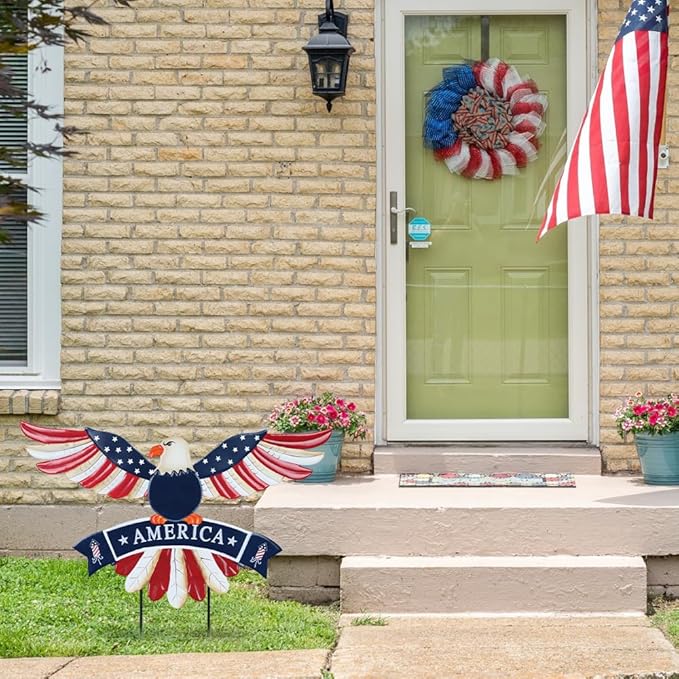 hogardeck 4th of July Decorations Outdoor, Bald Eagle Patriotic Decorative Garden Stakes for Fourth of July Decorations, Memorial Day Metal American Eagle for Outside Yard Porch Lawn Decor