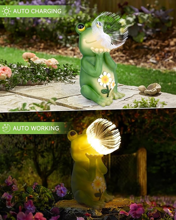 FREECUBE Solar Garden Statue, Frog Garden Decor Figurine Lights for Outside Waterproof Outdoor Yard Decorations Pation Light,Housewarming Gift for Patio,Lawn,Yard