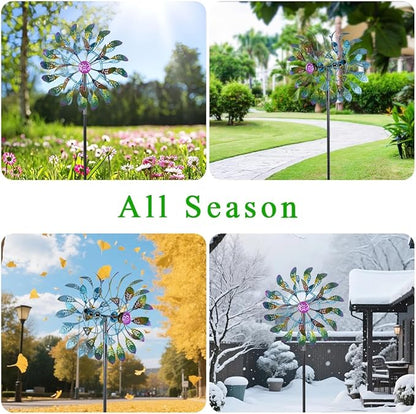 DREAMSOUL 64" Tall Peacock Feather Wind Spinners Outdoor 360° Rotation Metal Windmill for Yard Kinetic Wind Spinner