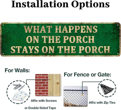 KIOZIY What Happens On The Porch Stays On The Porch 4" x 16" Aluminum Novelty Sign