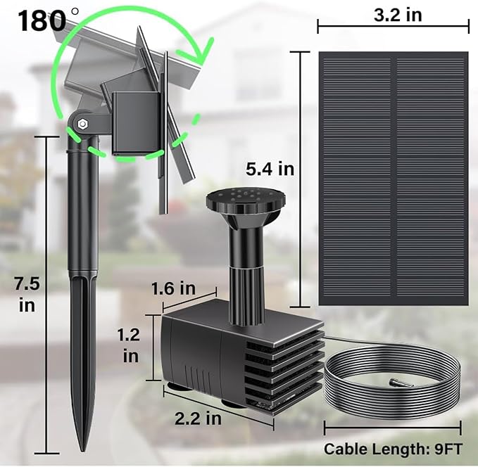 Biling Solar Water Pump Outdoor, Solar Powered Fountain Water Pump for Bird Bath, Garden, Backyard, Pool, Fish Tank