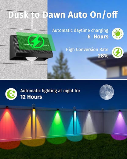 Solar Fence Lights Outdoor Waterproof High Brightness LED Spot Lens Deck Lights 7 Mode Warm & Cool White RGB Solar Powered Wall Lighting Decor for Outside Patio Step Backyard Railing Pool - 2 Pack