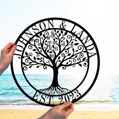 efcustomgifts Metal Family Name Sign, Custom Tree of Life Family Name Sign, Housewarming Gift, Personalized Tree Of Life, Tree with Roots Metal Name Sig