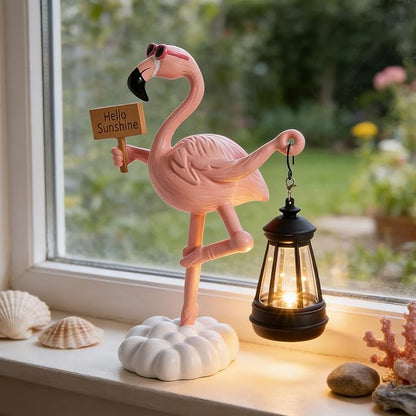WDS WONDROUS Solar Flamingo Garden Statue Decor with LED Lights Pink Flamingo for Yard Porch Outdoor Statue Patio Lawn Balcony Decor Flamingo Lamp Birthday Gift for Woman Grandma Outside Sulptures