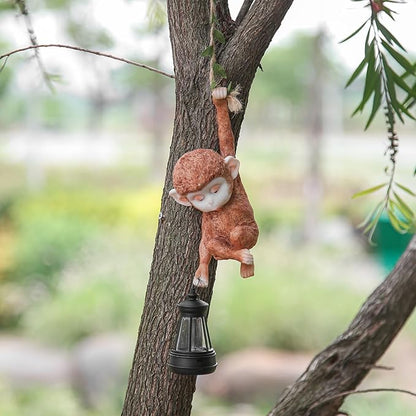 Solar Powered Hanging Monkey Figurine with LED Lantern Resin Climbing Baby Chimpanzee Vine Statue for Garden, Yard, Wall Decor – Waterproof, Durable & Adorable Outdoor Solar Light