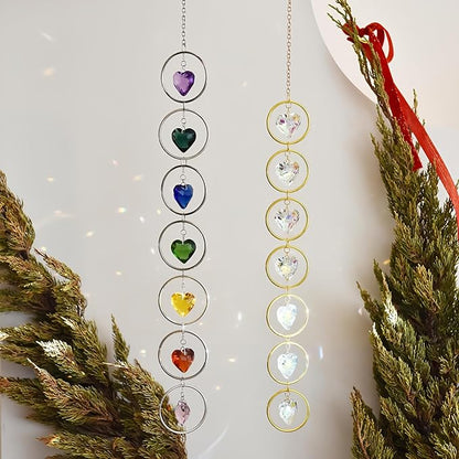 7-Chakra Crystal Suncatcher, 30mm Love-Shaped Crystal Balls Wind Chimes, Hanging Rainbow Makers, Chakra Window Ornament, Garden Decoration (Multi Colors)