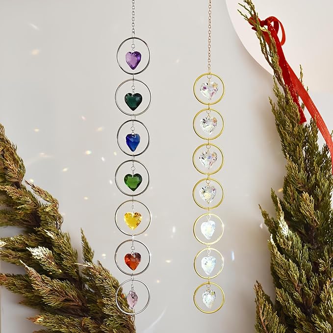 7-Chakra Crystal Suncatcher, 30mm Love-Shaped Crystal Balls Wind Chimes, Hanging Rainbow Makers, Chakra Window Ornament, Garden Decoration (AB Colors)