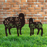 WADORN 2 Styles Sheep Metal Decorative Garden Stakes, Funny Sheep Flowers Metal Silhouette Statues Animal Garden Ornament Gifts Black Yard Art Decoration for Outdoor Backyard Patio Lawn Walkways