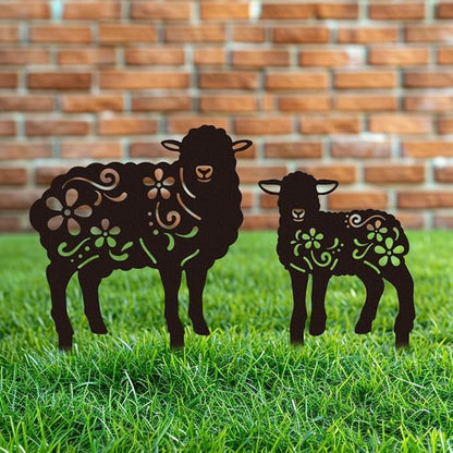 WADORN 2 Styles Sheep Metal Decorative Garden Stakes, Funny Sheep Flowers Metal Silhouette Statues Animal Garden Ornament Gifts Black Yard Art Decoration for Outdoor Backyard Patio Lawn Walkways