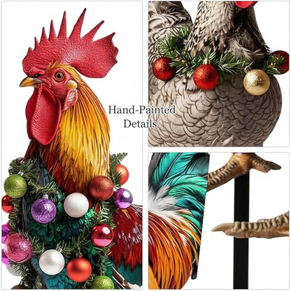 SUPVOX Christmas Rooster Chicken Yard Signs with Stakes 2pcs Metal Xmas Outdoor Yard Chicken Signs Christmas Animal Yard Sign Art Decoration for Lawn Garden Holiday Supplies
