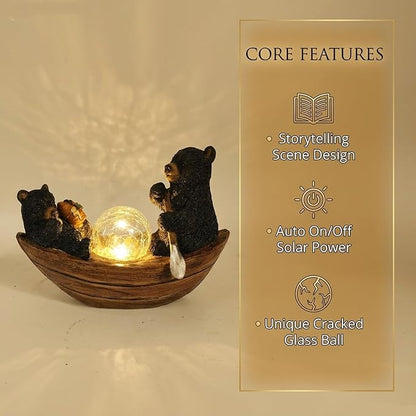 Rezpuao Garden Statue of Bear,Garden Decor Bear Figurine,Bears Outdoor Statue,Solar Decor for Patio,Balcony,Yard,Lawn Ornament