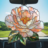 Pastel Pink Peony Acrylic Suncatcher Stained Glass Effect Window Car Hanging Christmas Ornament Indoor Outdoor Decor Garden Sun Catcher Panel for Peony Lover for Women Mom Grandma
