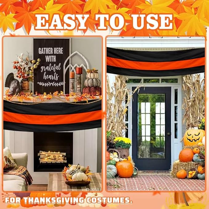 Fall Bunting Thanksgiving Day Décor Autumn Banner Halloween Bunting Flag- 3 Stripe Orange & Black Bunting Flags Trick or Treat Decor Outside Wall Garden Porch Indoor Home - 24" x 240"