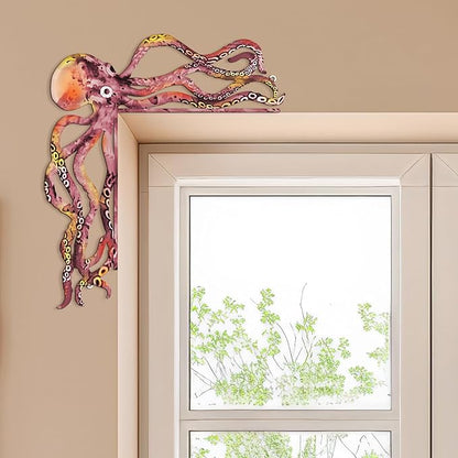 FairySandy Metal Door Frame Decoration 11.81 x 10.43 Inches Octopus Themed Home Decor for Indoor Outdoor Door Window Home Office(Pink Orange)