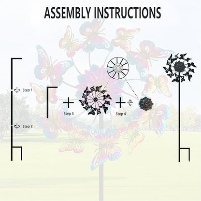 45" Butterfly Garden Wind Spinners for Yard, 12pcs Colorful Butterflies Kinetic Outdoor Decor, Wind Sculpture Yard Art Decorations for Patio, Lawn