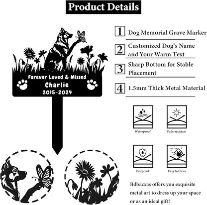 Custom German Shepherd Dog Memorial Grave Marker,Personalized Metal Flora Dog Memorial Stake,Dog Memorial Plaque Burial Stake Engraved Sign,Sympathy Grave Stake for Lost Dog,Dog Headstone