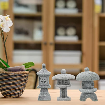Kisangel 3Pcs Miniature Sandstone Pagoda Garden Statues - Japanese Lanterns for Outdoor Decor Zen Aquarium Landscape Ornament