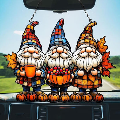 Autum Gnome Punpkin Acrylic Suncatcher Stained Glass Effect Window Car Hanging Christmas Ornament Indoor Outdoor Decor Garden Sun Catcher Panel for Acrylic Suncatcher Lover for Women Mom Grandma