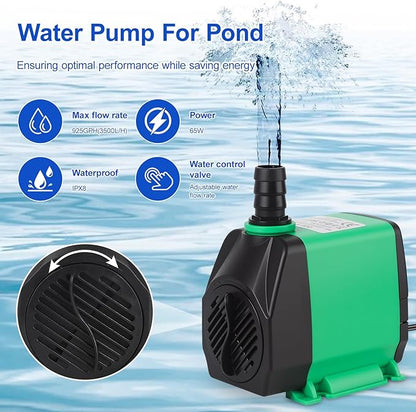 All-in-One Pond Waterfall Spillway Kit – 12” 304 Stainless Steel Waterfall Box with Ultra-Quiet 660GPH Pump, 10FT Tubing, Filter & Accessories for Outdoor Garden, Pool, Backyard Ponds