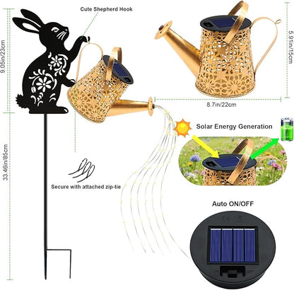 Solar Watering Can Lights, Bunny Hanging Lantern Solar Lights Outdoor, Rabbits Lover Gifts for Mom Women Birthday Mother's Day Christmas, Waterproof Garden Decor Outside Patio Yard Pathway Backyard