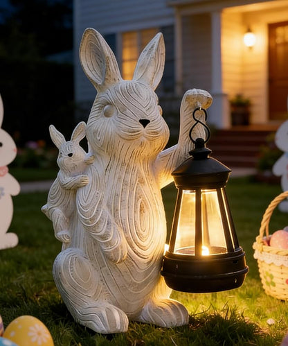 Nacome Solar Bunny Outdoor Garden Statues: Outside Decor with Lantern for Yard Art Lawn Ornaments Porch Patio Balcony - Birthday Gifts for Mom Women Grandma