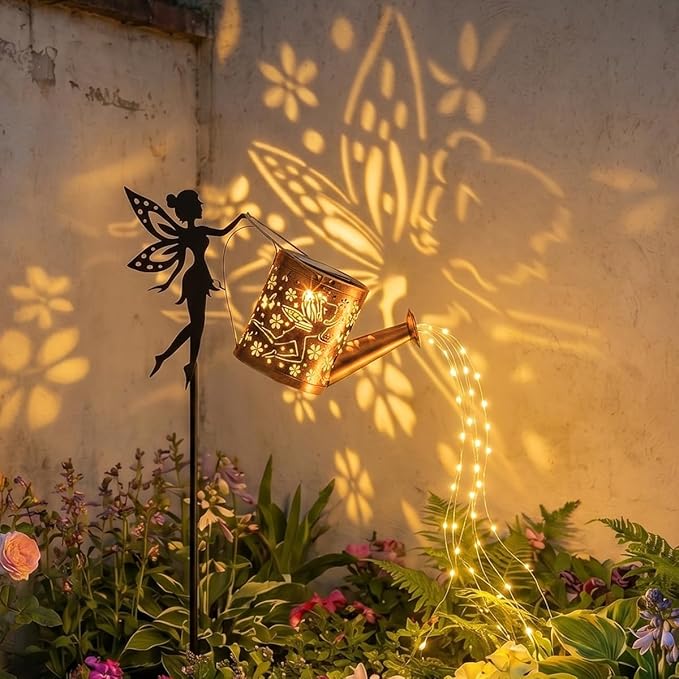 Solar Watering Can Light, Garden Fairy Stake Lights, Featuring Metal Silhouette Garden Stake, Mother's Gift for Women, Outdoor Garden Lawn Path Yard Decor