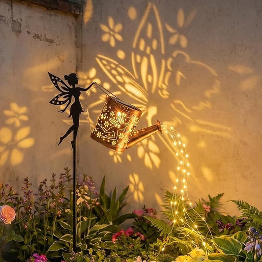 Solar Watering Can Light, Garden Fairy Stake Lights, Featuring Metal Silhouette Garden Stake, Mother's Gift for Women, Outdoor Garden Lawn Path Yard Decor