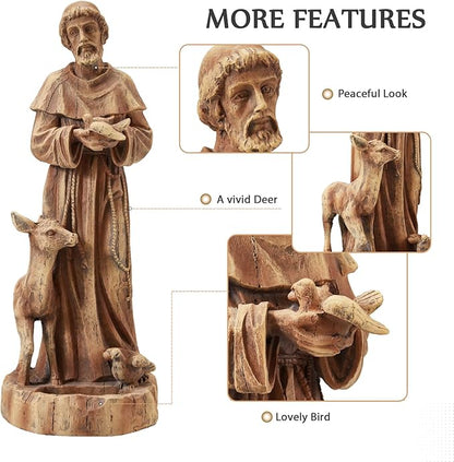 St Francis Garden Statue Outdoor All-Weather, 25" H Religious Saint Francis of Assisi Catholic Statue with Bird Feeder for Patio Yard Home Decor