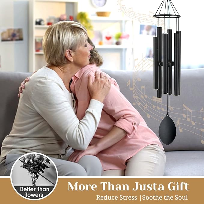 Wind Chimes for Outside Deep Tone, 30 Inch Wind Chimes Outdoor with 6 Tuned Aluminum Tubes, Memorial Wind Chimes for Mother's Day Christmas, Decor for Yard, Patio, Porch, Black