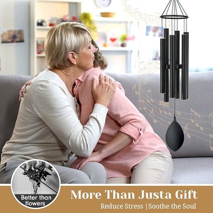 Wind Chimes for Outside Deep Tone, 30 Inch Wind Chimes Outdoor with 6 Tuned Aluminum Tubes, Memorial Wind Chimes for Mother's Day Christmas, Decor for Yard, Patio, Porch, Black