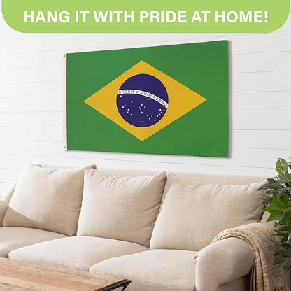 Evergreen Brazil Flag 3x5 flag Outdoor Double Sided, Brazilian flags for Outside with Grommets, 3-Ply Banners for Garden Patio, Indoor Flag for Wall Decor, Works with Standard Estate Flag Poles