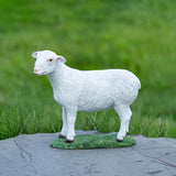 White Standing Lamb Garden Statue, Decorative Resin Sheep Figurine on Grass Base, Farmhouse Animal Outdoor Decor