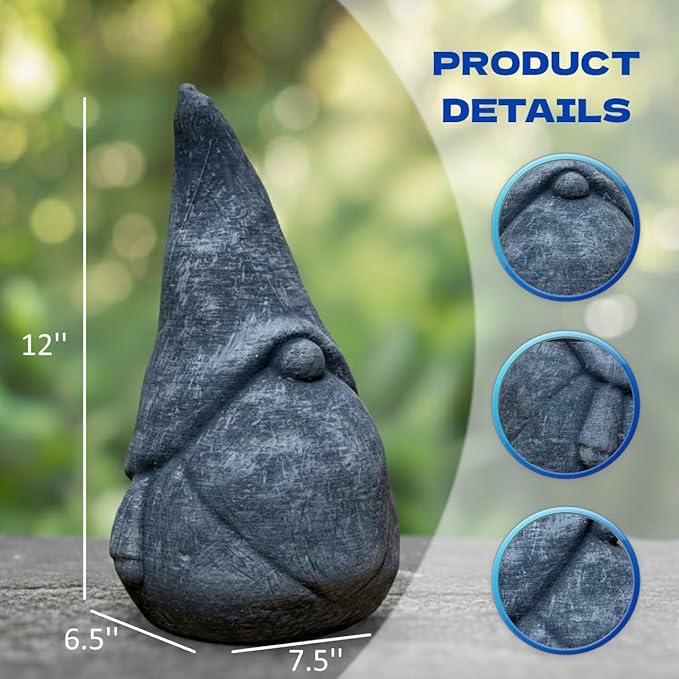 OLOMA Stone Garden Gnome Statue Concrete Outdoor Sculpture Decorative Garden Accent Weather Resistant Statue with Protective Resin Coating Handcrafted Durable Yard Patio Landscape Accent