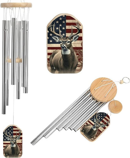 Wind Chimes for Outside,Americana Flag Deer Printed Cute Aluminium Windchimes Outdoors,Soothing Melodic Memorial Wind Chime for House Porch Patio Garden Balcony Decor