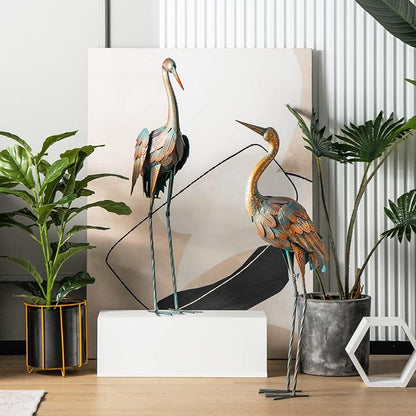 Giantex Crane Garden Statues Set of 2, Standing Metal Crane Sculptures Bird Ornament Yard Decorations for Lawn Backyard Porch Patio Outdoor Decor, with 4 U-Shaped Stakes (Crane)