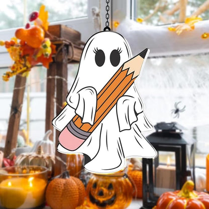 7.87Inch Cute Pencil Ghost Sun Catcher Acrylic Garden Halloween Suncatcher Decor Window Hanging for Wall Home, Garden, Housewarming Women Neighbor Party Decor Gifts