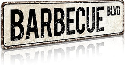 Barbecue BLVD Street Sign, Barbecue Sign Barbecue Decor Barbecue Lover Gift, Vintage Wall Decor for Home/Garden/Kitchen, Novelty Metal Signs 4x16 Inch